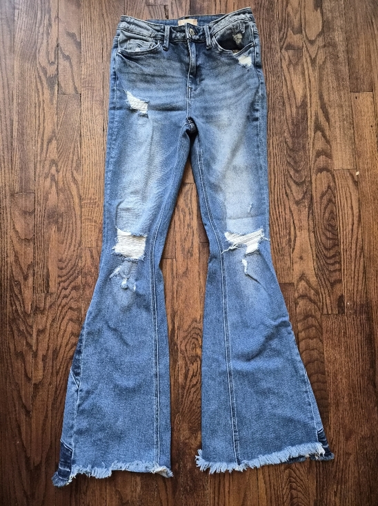 Altar'd State Pants - Altered State Flare Jeans Size 28 Distressed Bell Bottom Raw Hem Stretch Denim